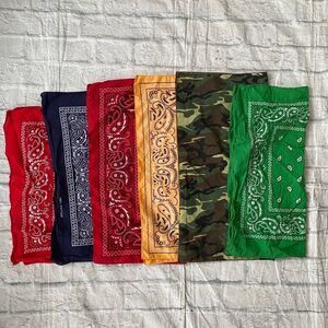 Bandana 6 bundle cotton scarves camo,red,yellow,navy blue, green